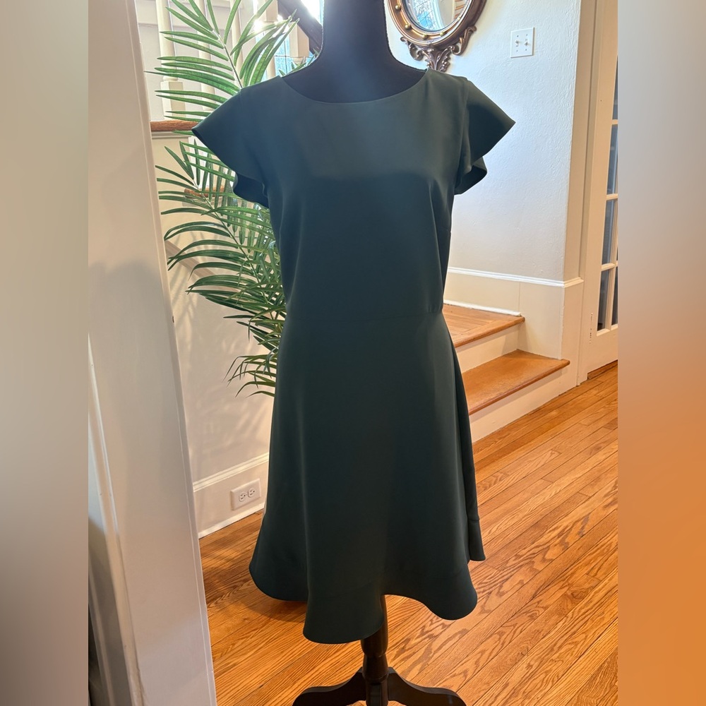 New w Tags Ann Taylor LOFT Women size 10 Cap Flutter Sleeve Lined Dress Green